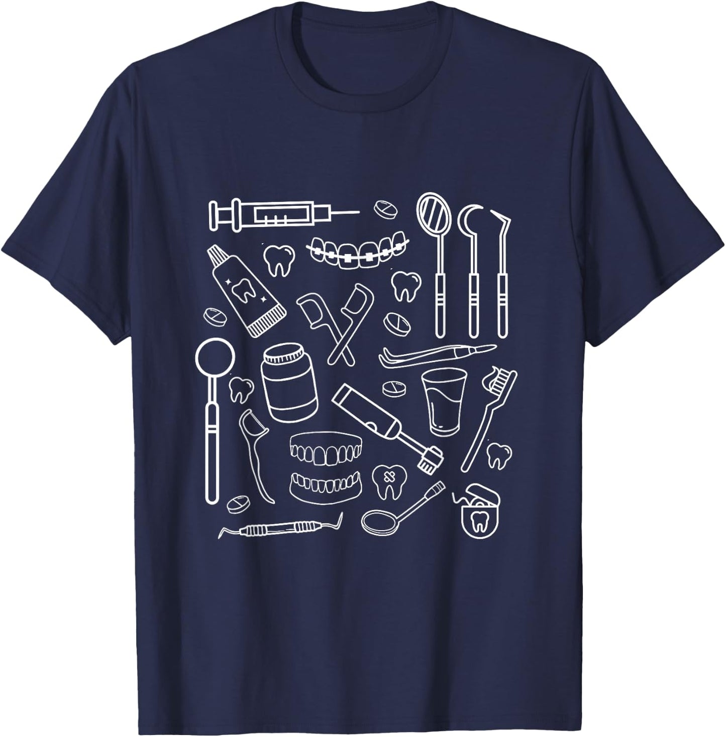 Dental Nurse Doodles Dentistry Students Staff Appreciation T-Shirt - T-Shirt | Navy