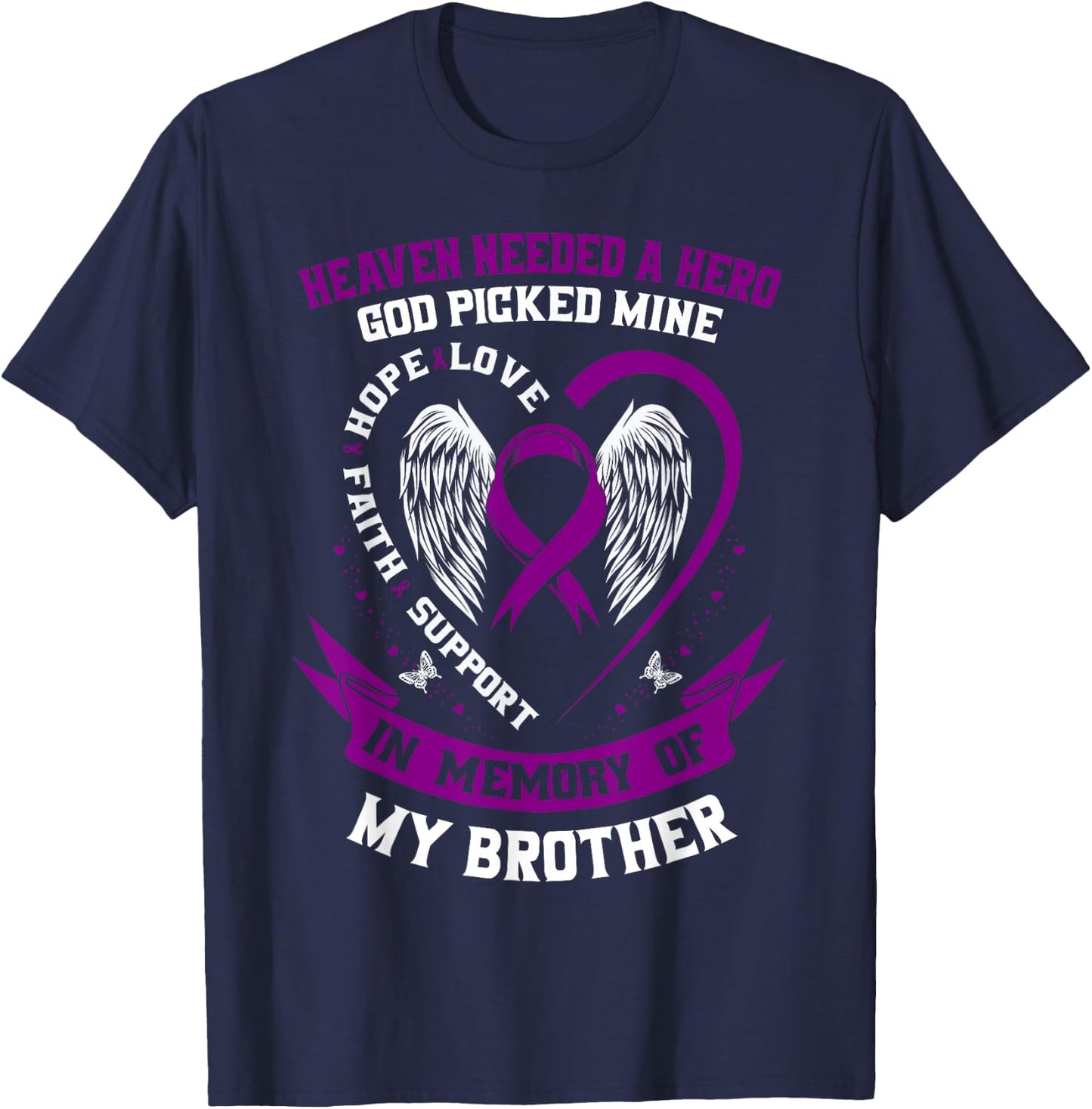 Wear Purple In Memory of Brother Pancreatic Cancer Awareness T-Shirt - T-Shirt | Navy