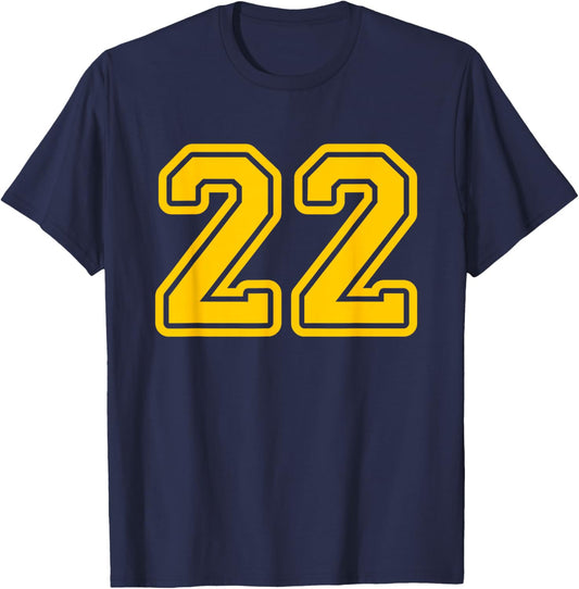 Jersey #22 Golden Yellow Sports Team Jersey Number 22 T-Shirt - T-Shirt | Navy