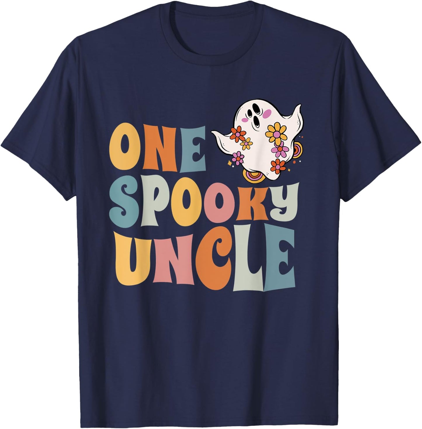 One Spooky Uncle Groovy Halloween Costume T-Shirt - T-Shirt | Navy