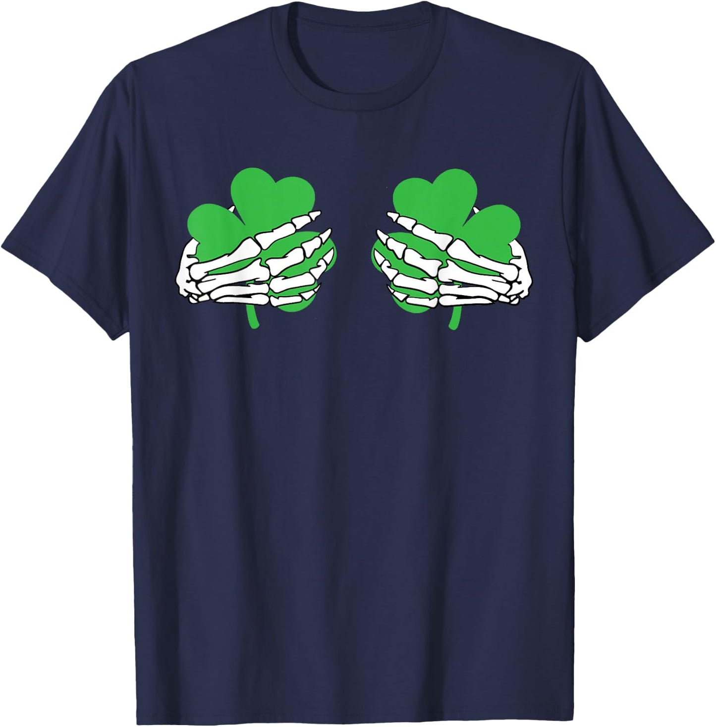 Shamrock Hands Skeleton Funny St. Patrick's Day Men Women T-Shirt - T-Shirt | Navy