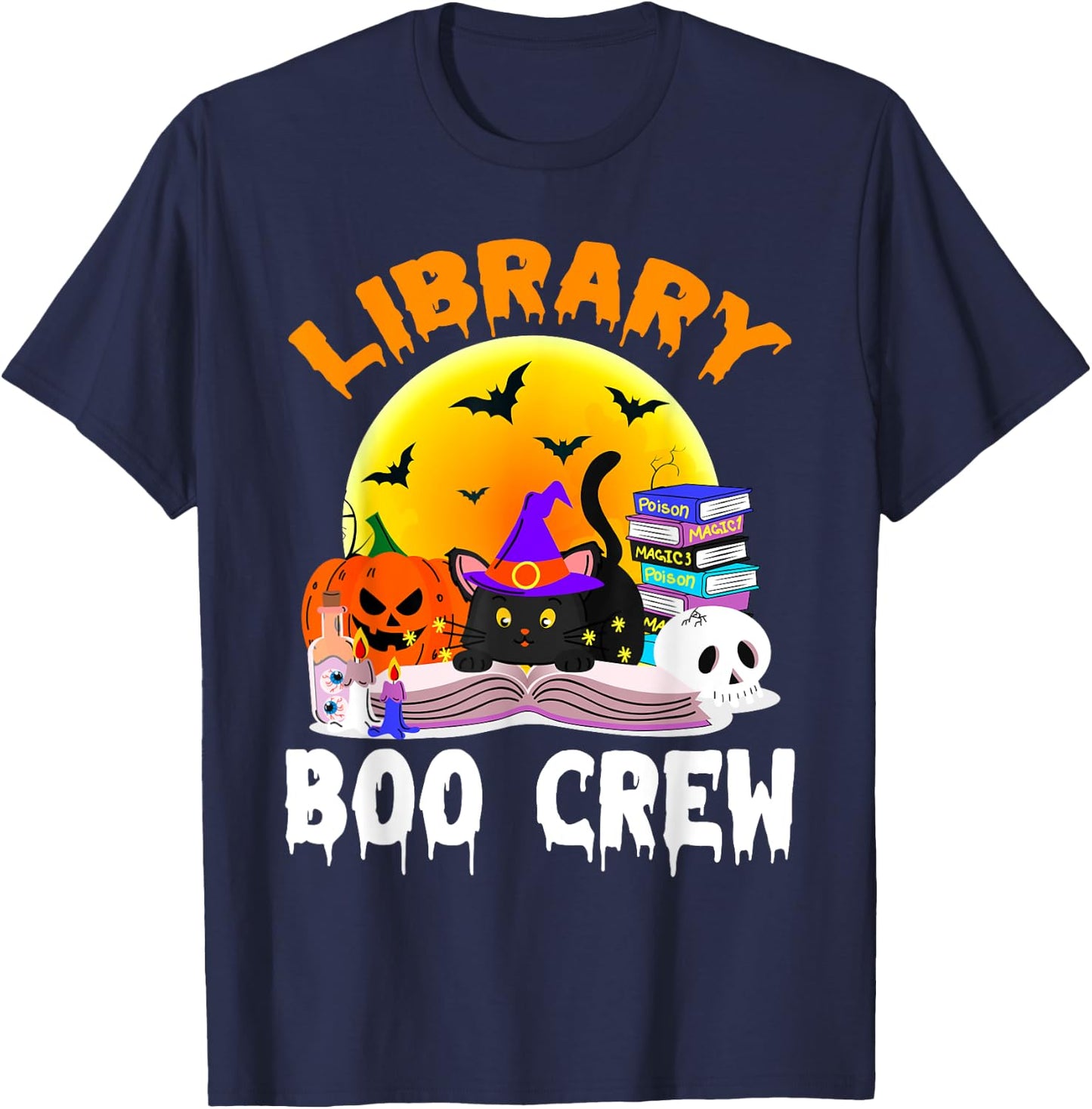 Library Boo Crew School Librarian Halloween Library Book T-Shirt - T-Shirt | Navy