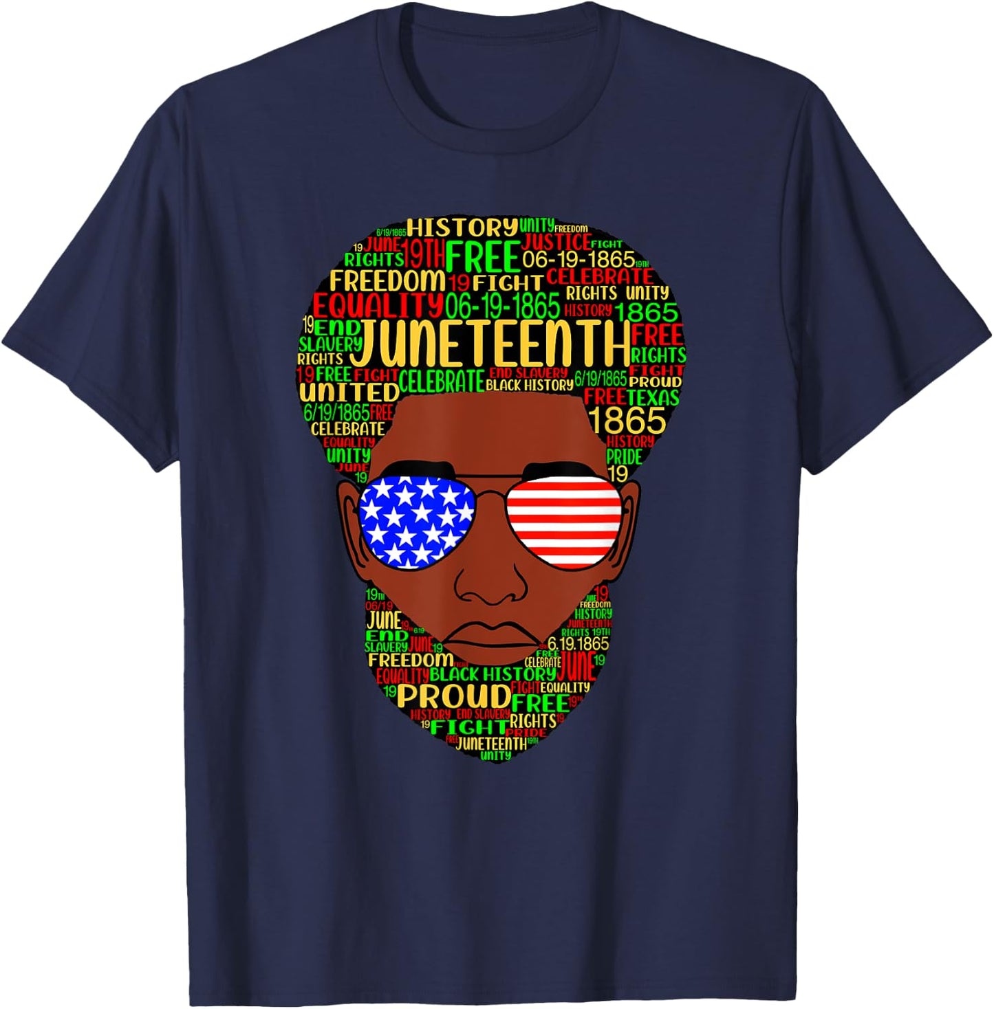 Juneteenth Natural Beard Afro Hair Word Art USA Sunglasses T-Shirt - T-Shirt | Navy
