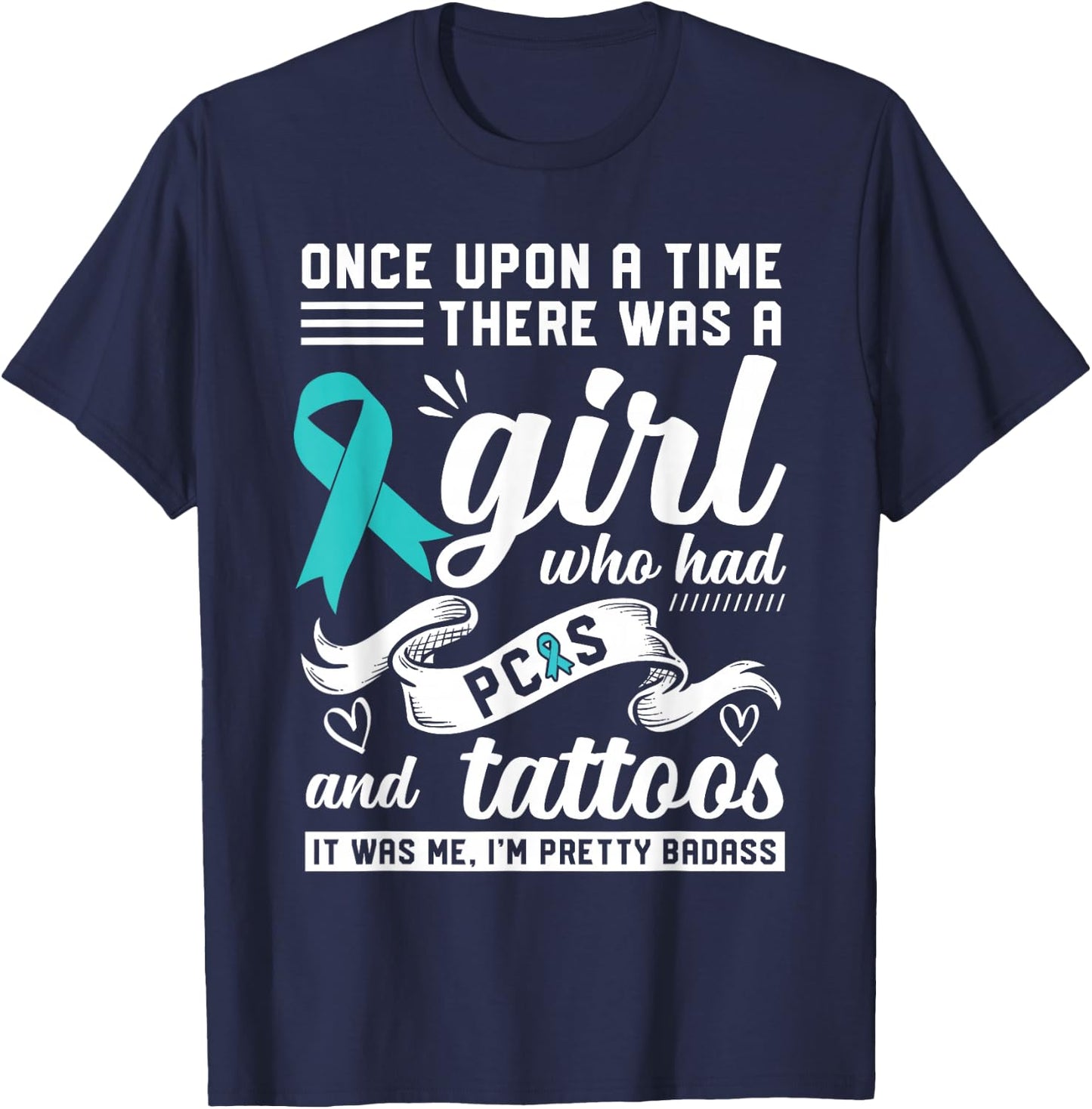 Funny Badass With Tattoo and PCOS Chronic Illness Awareness T-Shirt - T-Shirt | Navy