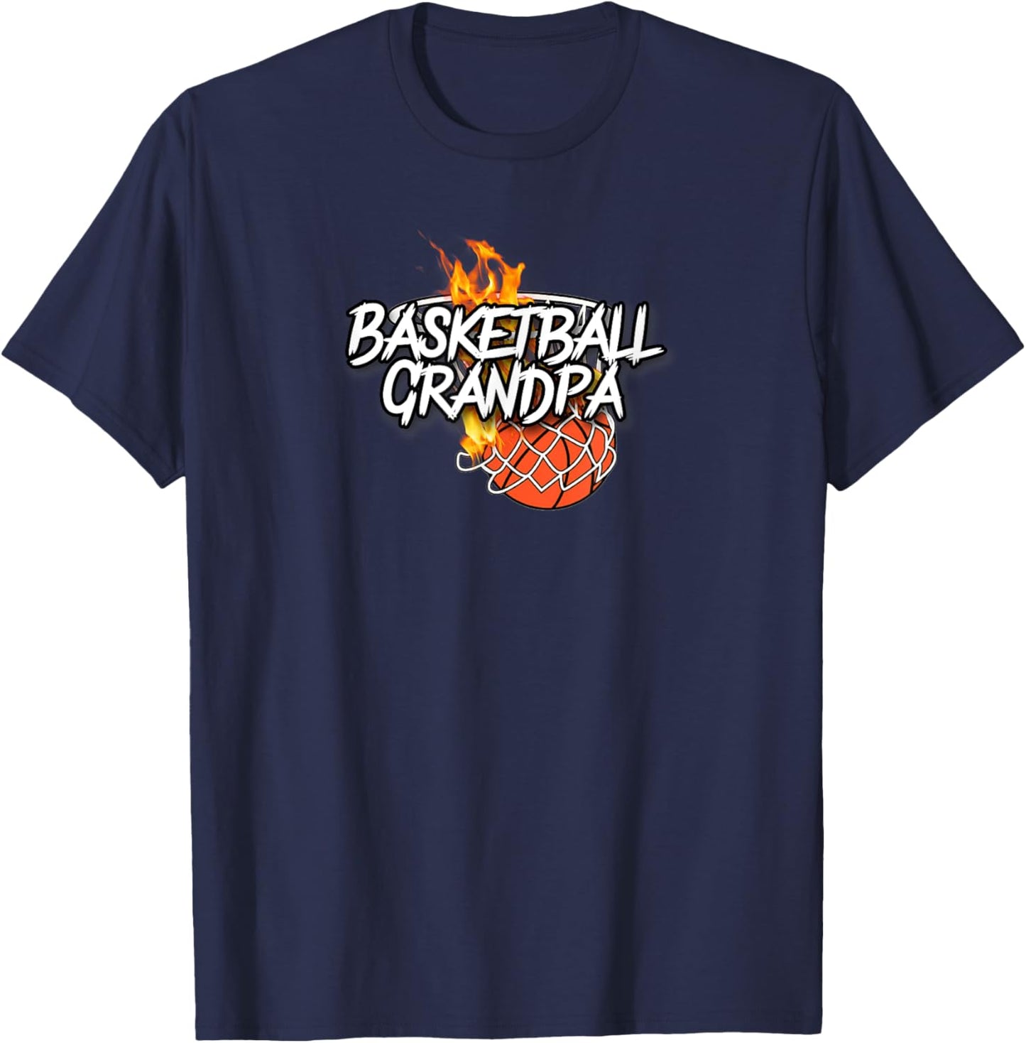 Basketball Grandpa - Basketball Clothing - Fire Basketball T-Shirt - T-Shirt | Navy