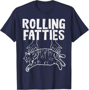 Rolling Fatties Cat Funny Fat Kitten Men Women Kids Girls T-Shirt - T-Shirt | Navy