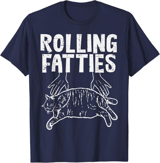 Rolling Fatties Cat Funny Fat Kitten Men Women Kids Girls T-Shirt - T-Shirt | Navy