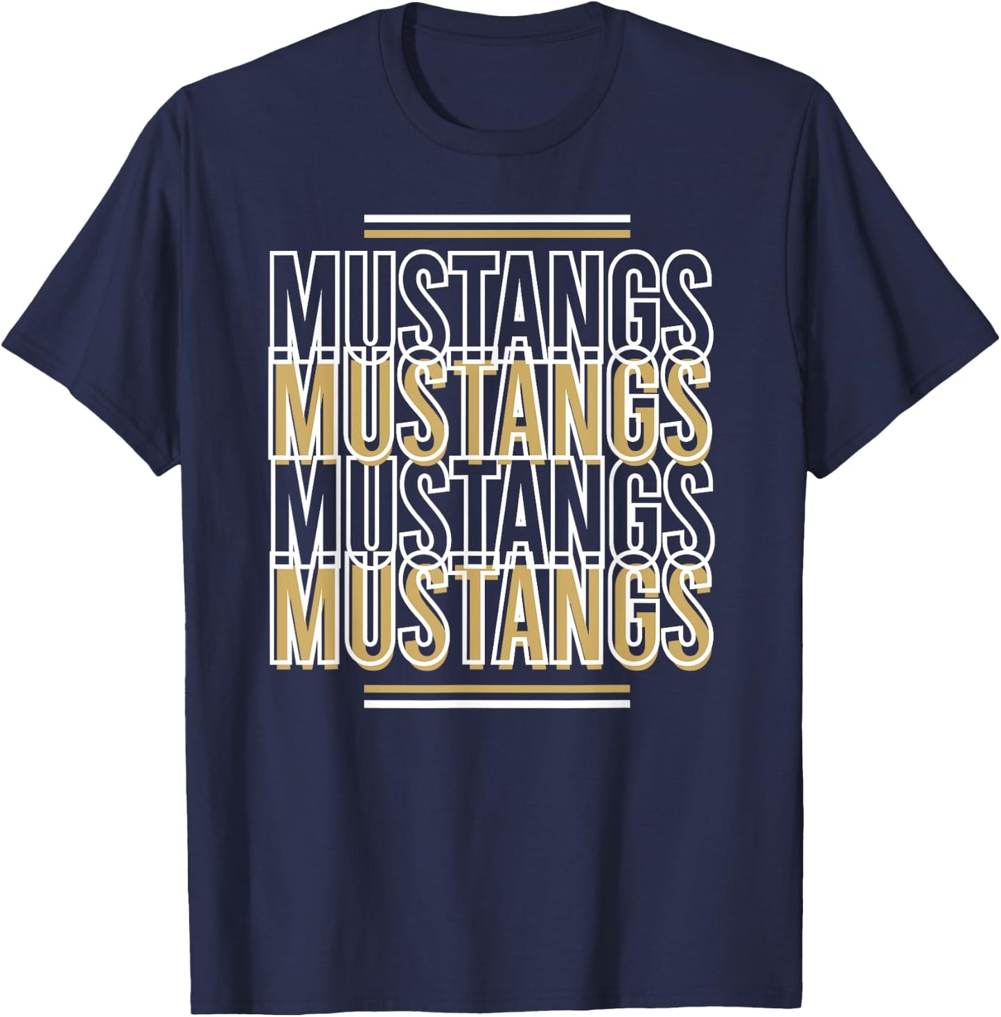 Mustangs School Spirit Gold White Black Mustangs T-Shirt - T-Shirt | Navy