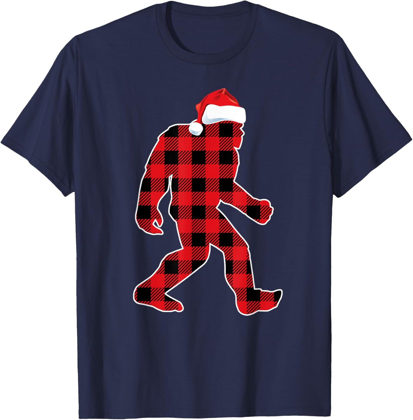 Believe Red Plaid Bigfoot Christmas Sasquatch Santa Sleeping T-Shirt - T-Shirt | Navy