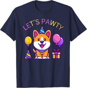 Lets pawty birthday party Gift a birthday girl corgi T-Shirt - T-Shirt | Navy