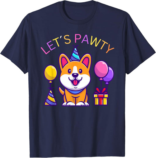 Lets pawty birthday party Gift a birthday girl corgi T-Shirt - T-Shirt | Navy
