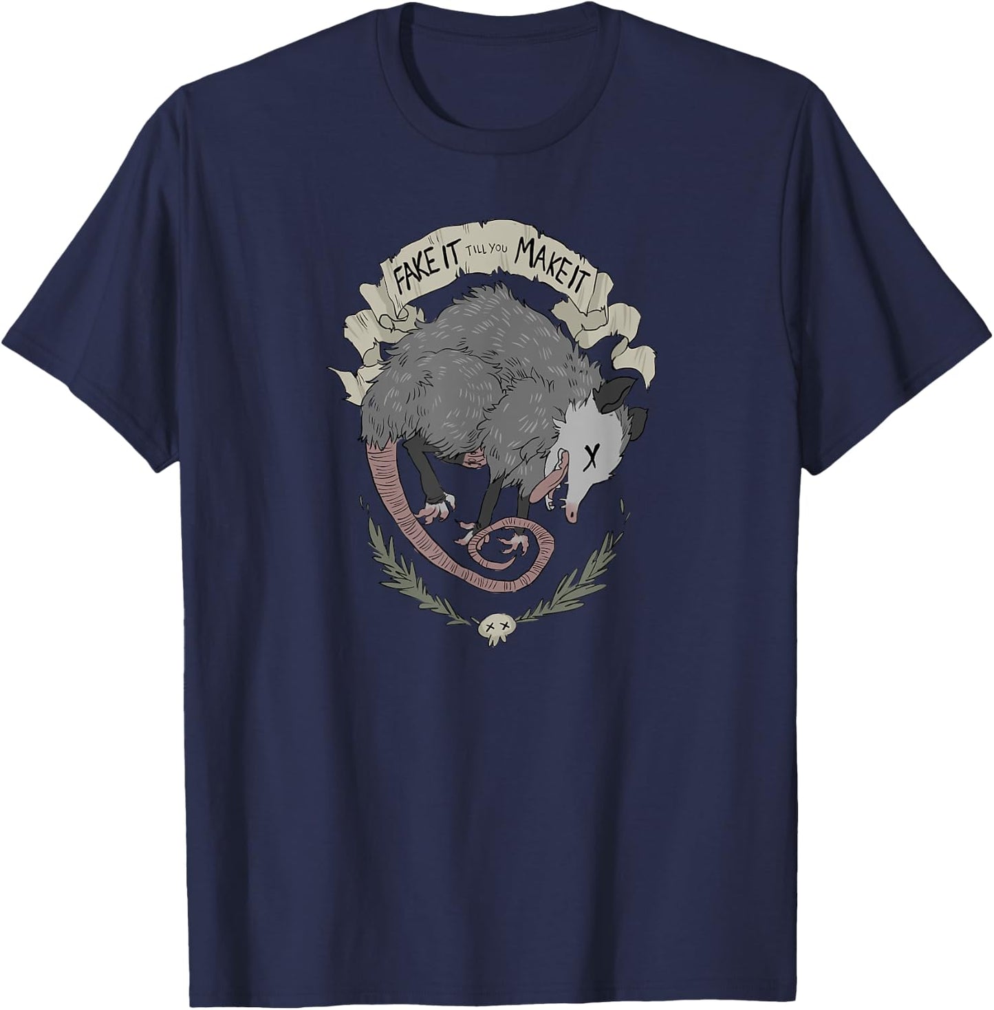 Street Cats Team Trash Racoon Rat Backyard Animal Opossum I Funny Dead Possum Fake It Till You Make It -Adults Black Short Sleeve T-Shirt - T-Shirt | Navy