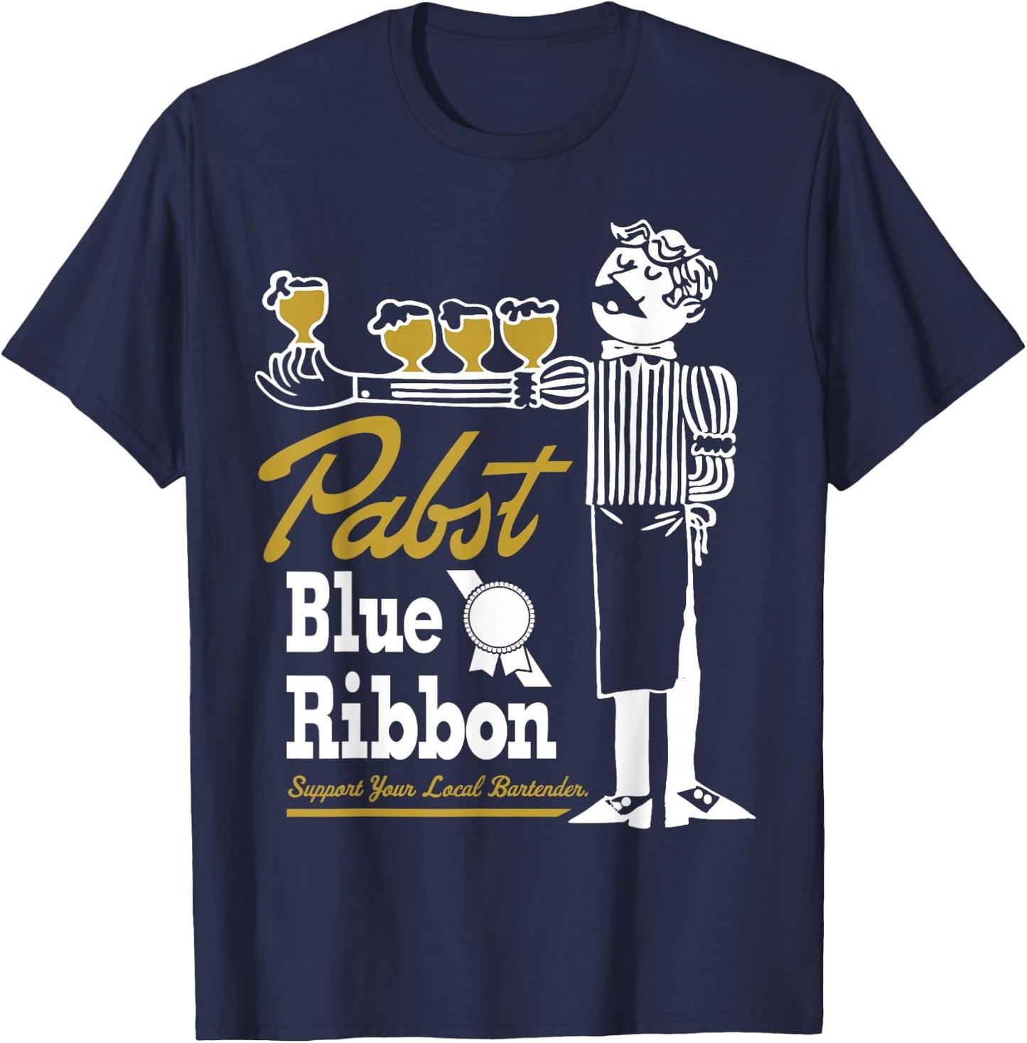 Pabst Blue Ribbon Retro Bartender T-Shirt - T-Shirt | Navy
