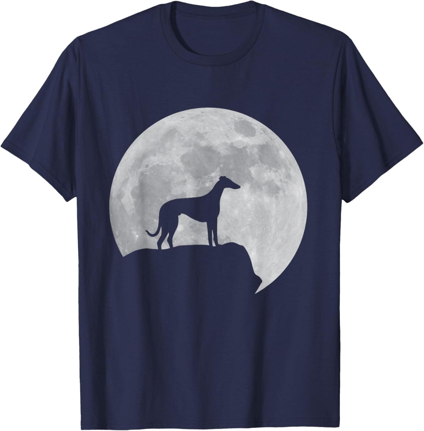 Moon And Dog Silhouette - Whippet T-Shirt - T-Shirt | Navy