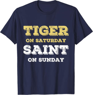 Tiger On Saturday Saint On Sunday T-Shirt - T-Shirt | Navy