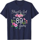 Blessed By God For 89 Years Rose Flower Happy 89th Birthday T-Shirt - T-Shirt | Navy