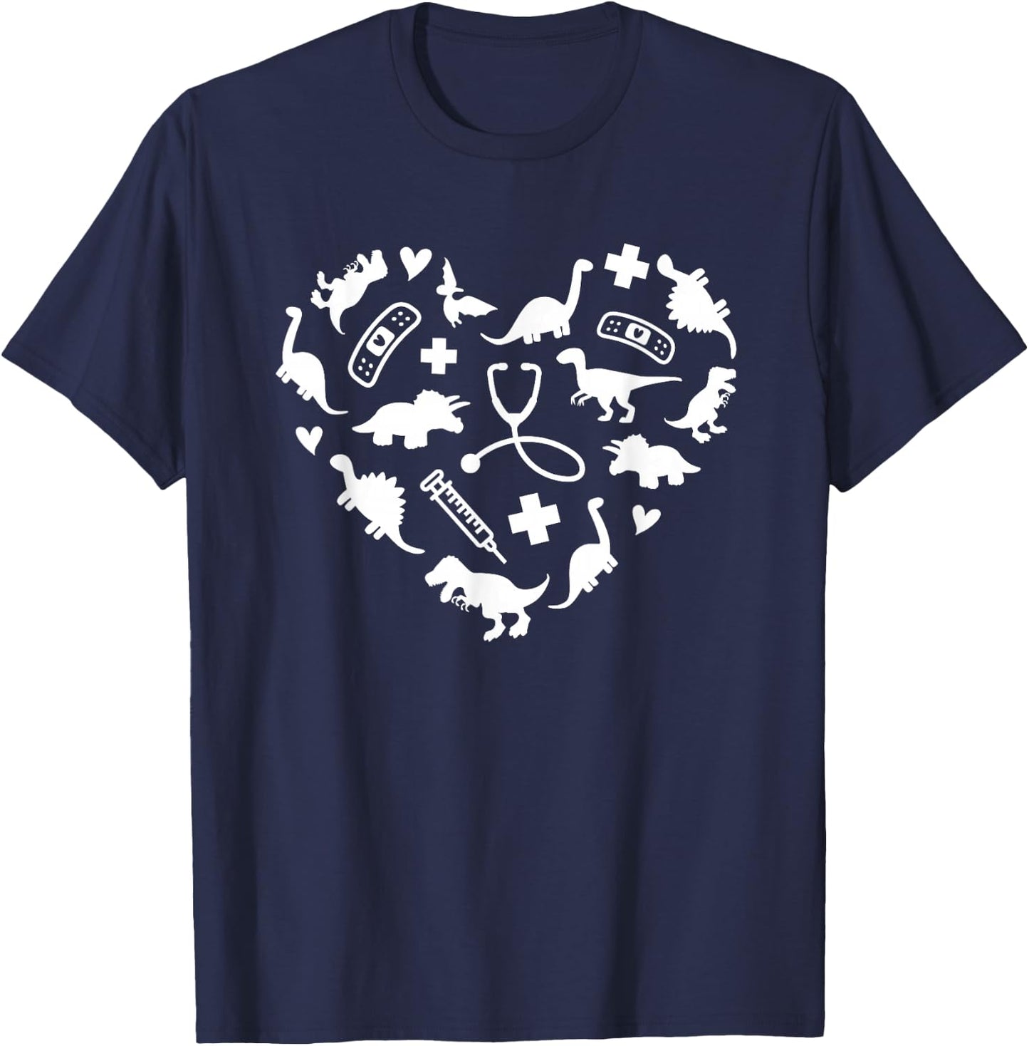 Pediatric Nurse Heart Cute Dinosaur Pediatric Physical Peds T-Shirt - T-Shirt | Navy