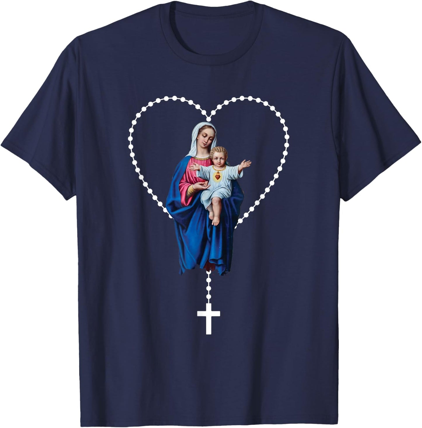 Holy Rosary Mama Mary Jesus T-Shirt - T-Shirt | Navy