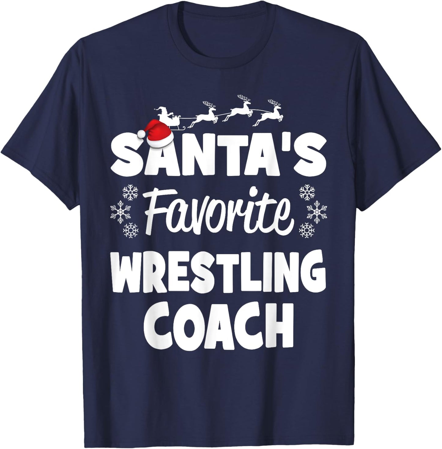 Santa's Favorite Wrestling Coach Funny Christmas Matching T-Shirt - T-Shirt | Navy