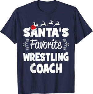 Santa's Favorite Wrestling Coach Funny Christmas Matching T-Shirt - T-Shirt | Navy