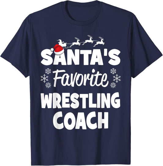 Santa's Favorite Wrestling Coach Funny Christmas Matching T-Shirt - T-Shirt | Navy