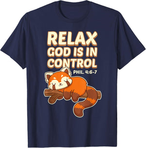 Inspiring Bible Quote With Red Panda - God Is In Control T-Shirt - T-Shirt | Navy