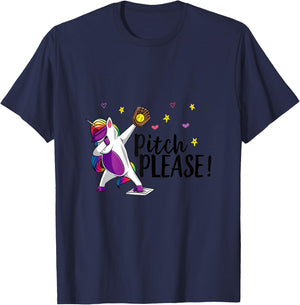 Dabbing Unicorn Funny Softball Pitcher Girls Pitch Please T-Shirt - T-Shirt | Navy