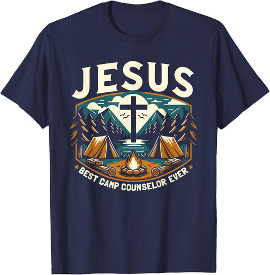 Jesus Best Camp Counselor Ever Church Camp T-Shirt - T-Shirt | Navy