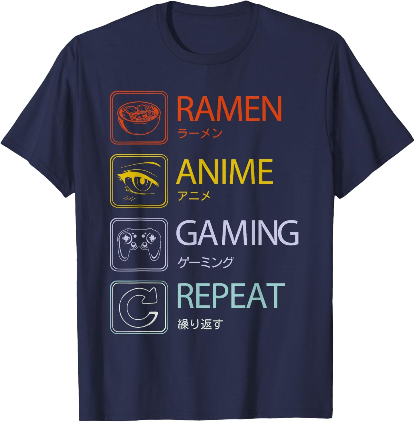 Ramen Anime Gaming Repeat Anime and gaming routine T-Shirt - T-Shirt | Navy