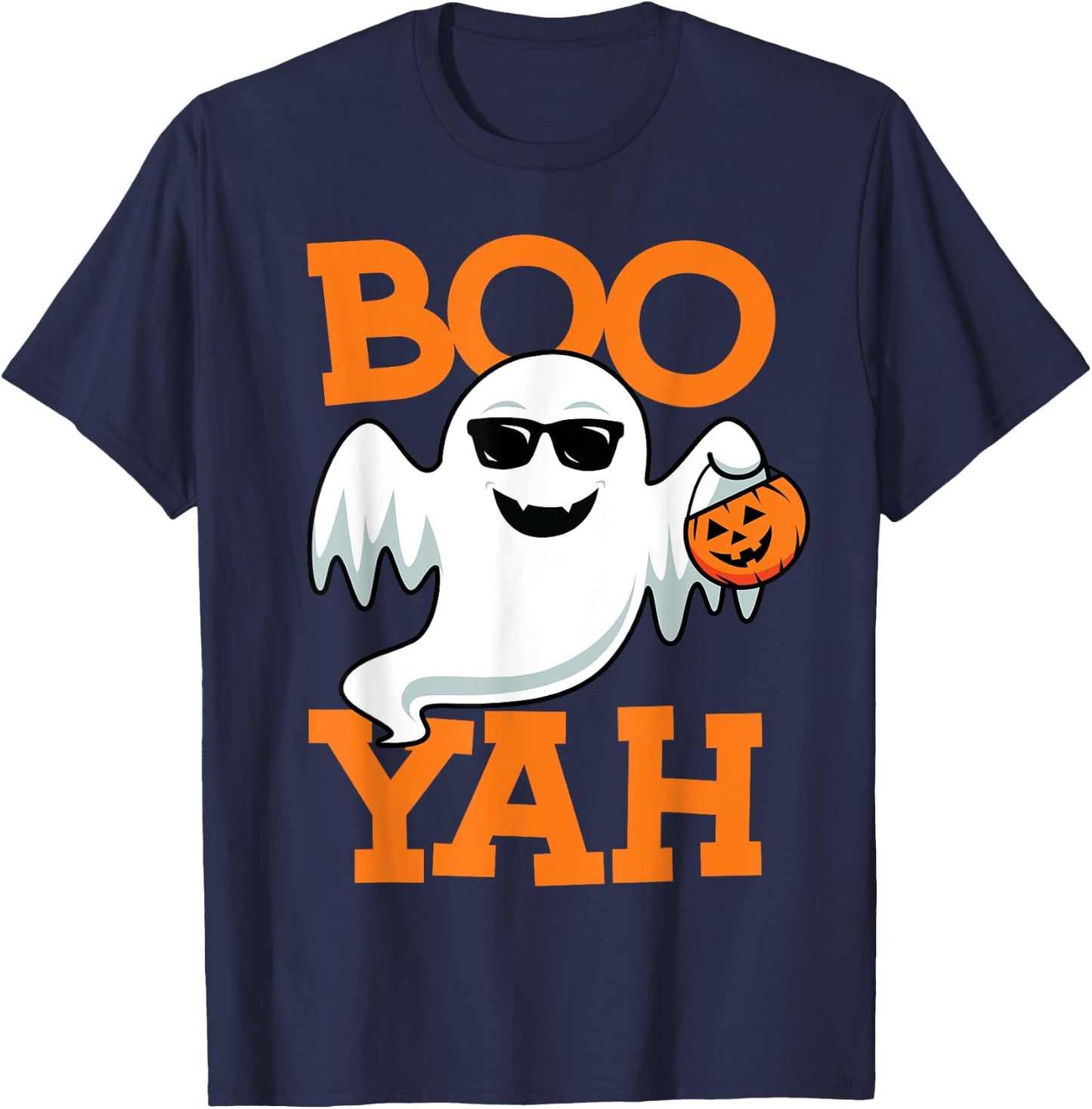 Ghost Boo Yah Funny Halloween Shirt Spooky Booyah Boys Girls T-Shirt - T-Shirt | Navy