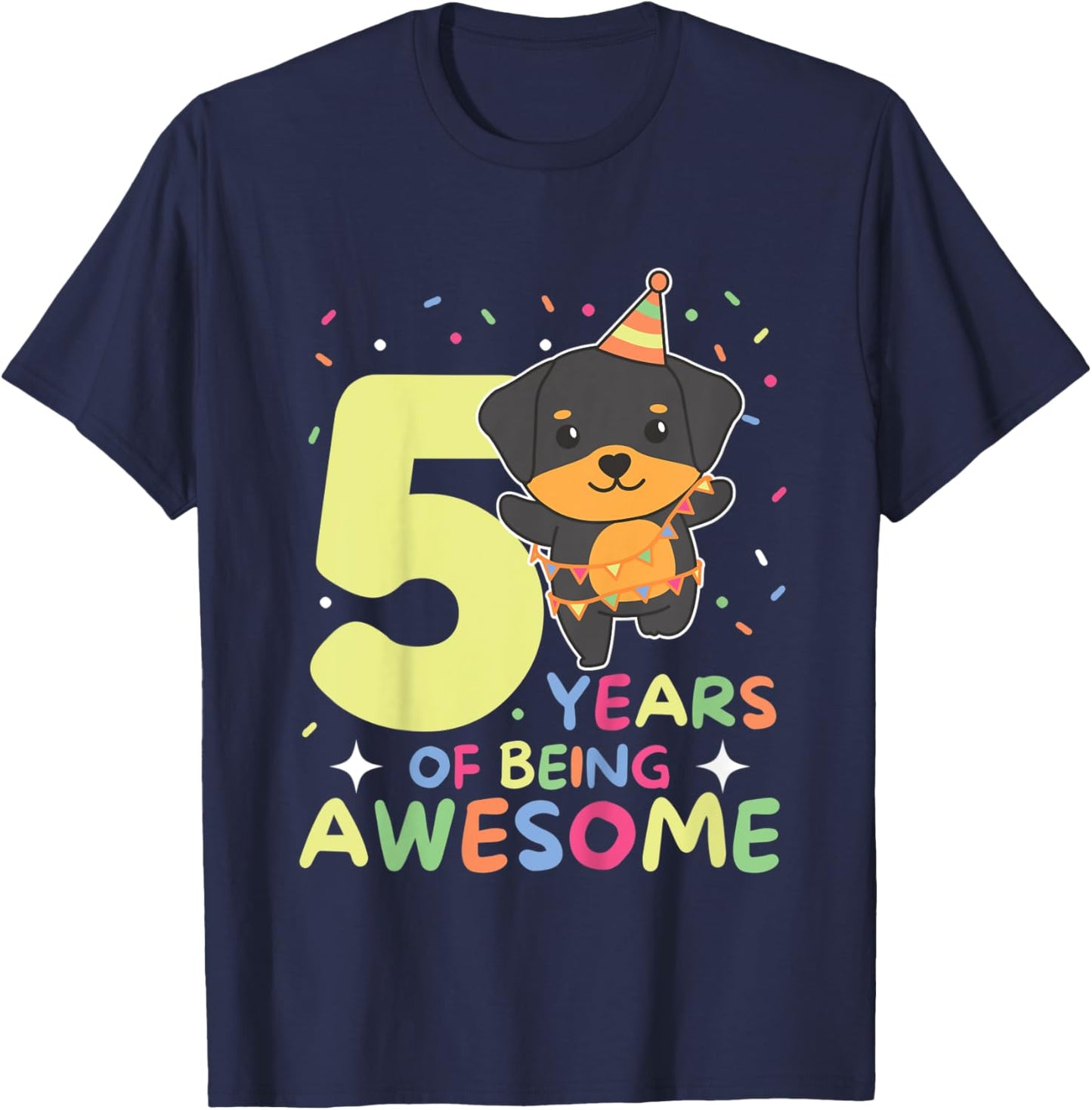 Kids Rottweiler 5th Birthday For Kids Five Years Old T-Shirt - T-Shirt | Navy