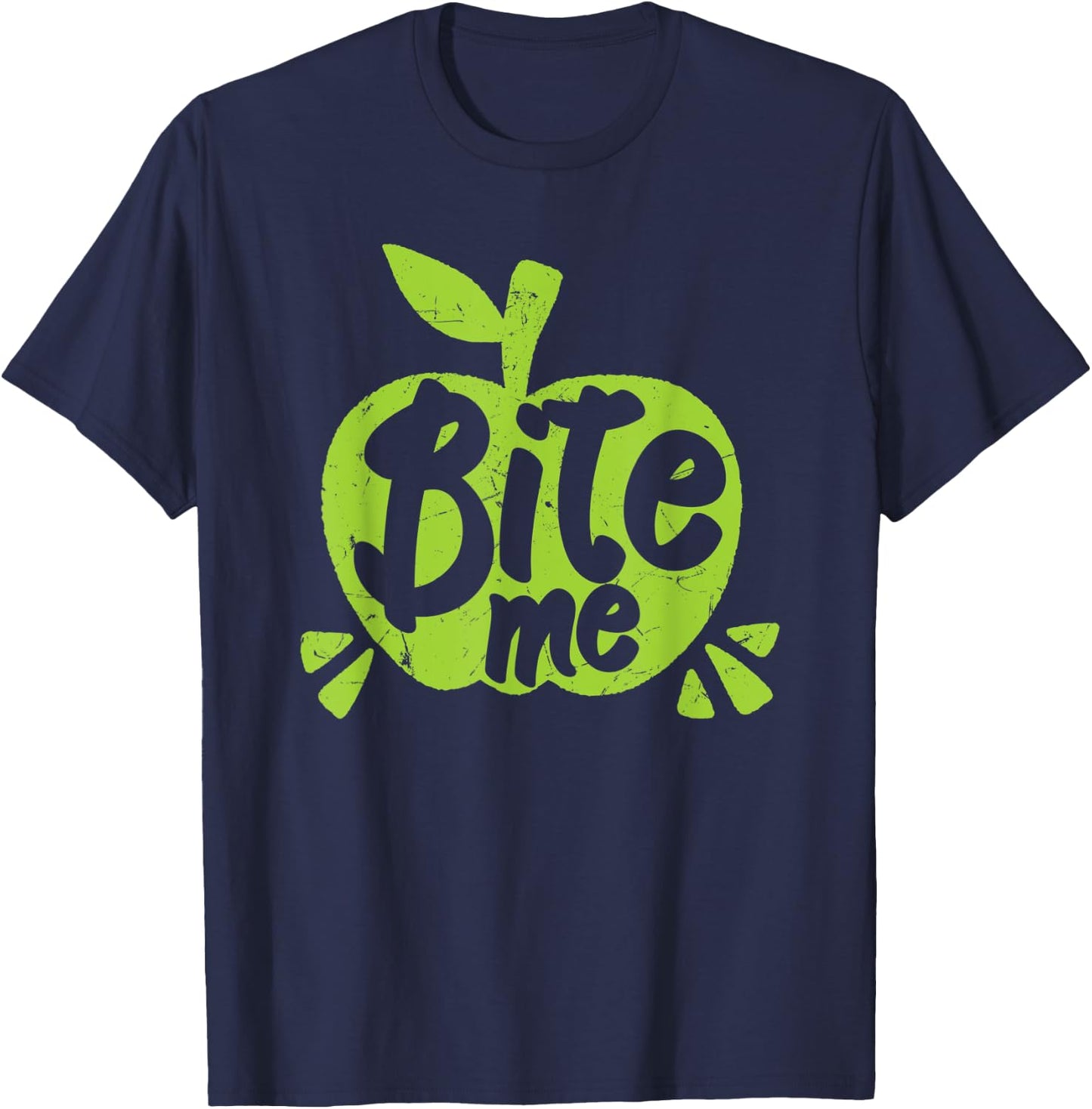 Green Apples Bite Me Distressed Apple Lovers T-Shirt - T-Shirt | Navy