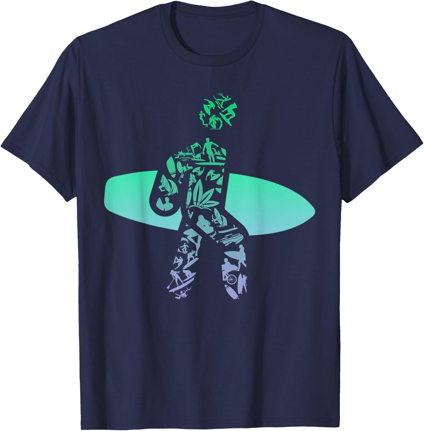 Silhouette Surf Icons Design for Surfer | Surf Boys Surfing T-Shirt - T-Shirt | Navy