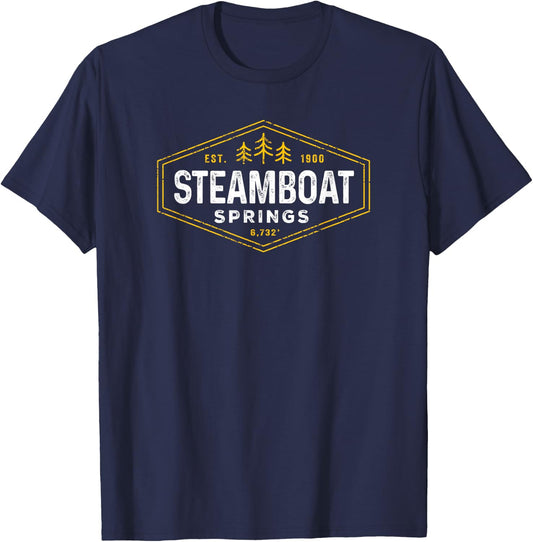 Vintage Steamboat Springs Altitude Badge Colorado Souvenir T-Shirt - T-Shirt | Navy