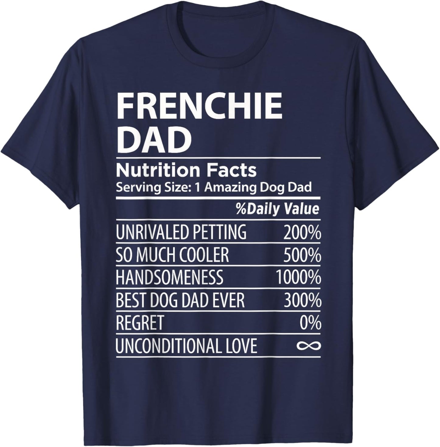 Frenchie Dad Nutrition Facts Funny Frenchie Dog Owner T-Shirt - T-Shirt | Navy