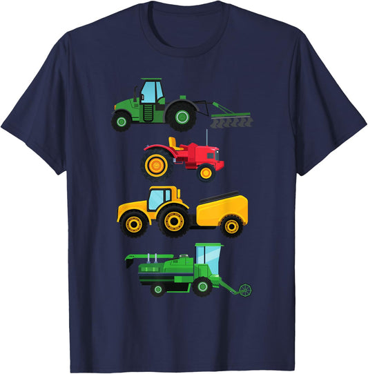 4 Tractors & Agricultural Machinery Combine Harvesters Boys Gift T-Shirt - T-Shirt | Navy