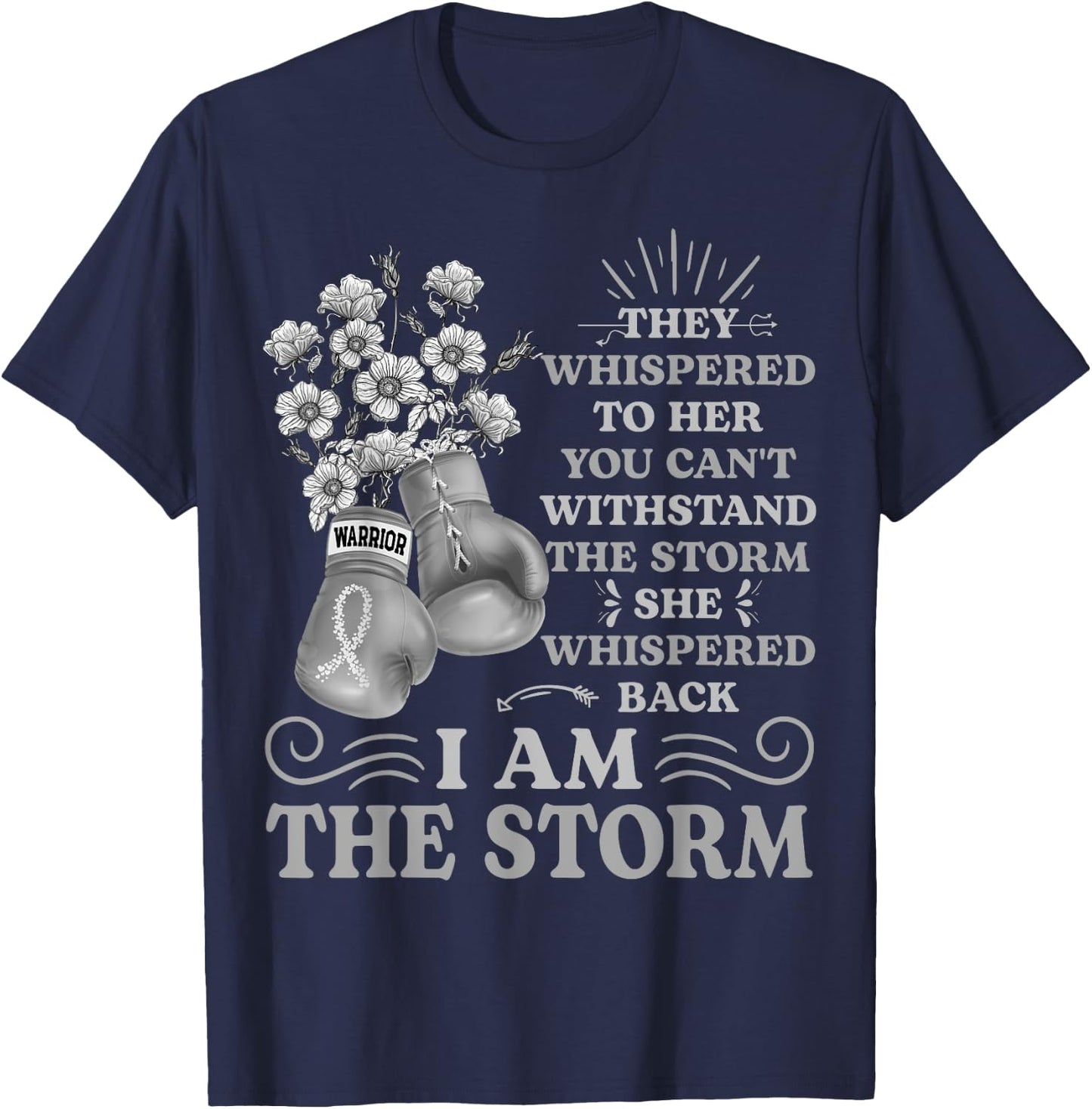 I'm The Storm Boxing Warrior Pearl Ribbon Women Lung Cancer T-Shirt - T-Shirt | Navy