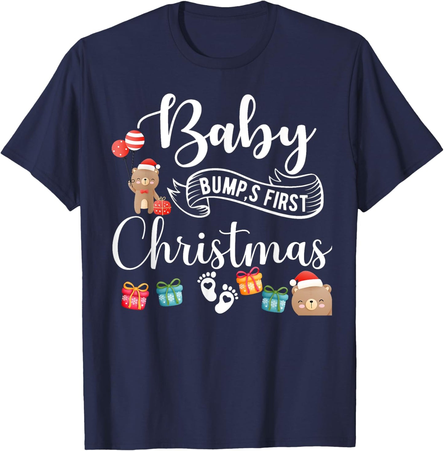 Cute Pregnancy Announcement Baby Bump First Christmas T-Shirt - T-Shirt | Navy