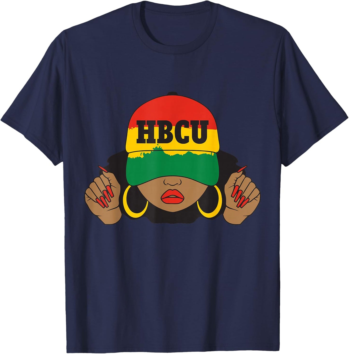 Beautiful Black HBCU Student in Hat T-Shirt - T-Shirt | Navy