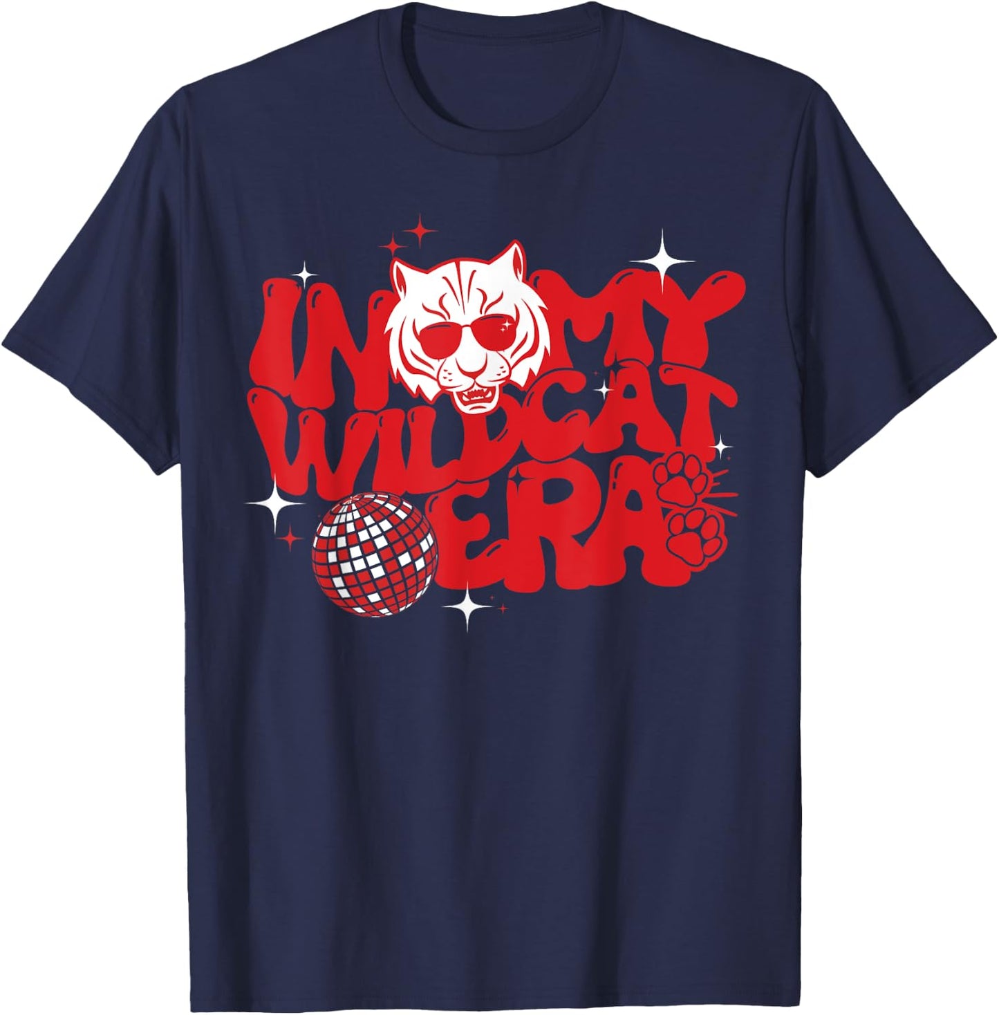 In My Wildcat Era Groovy School Spirit Wildcat Mascot Men Women Kids T-Shirt - T-Shirt | Navy
