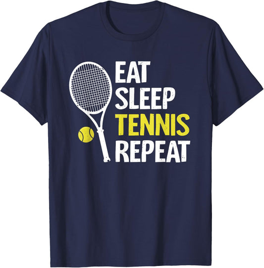 Eat Sleep Tennis Repeat Funny Tennis Player Men Boys T-Shirt - T-Shirt | Navy