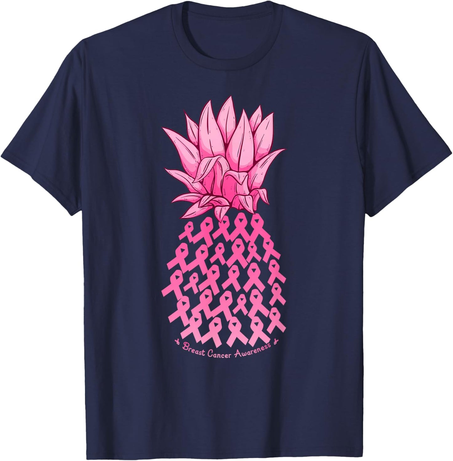 Hawaiian Pineapple & Pink Ribbon Breast Cancer Awareness Day T-Shirt - T-Shirt | Navy