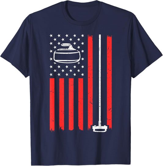 Funny Curling Gift Women Curling Players USA Team T-Shirt - T-Shirt | Navy