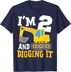 I'm Two 2nd Years Old Birthday Boy Excavator Construction T-Shirt - T-Shirt | Navy