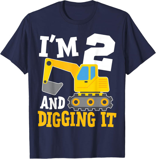 I'm Two 2nd Years Old Birthday Boy Excavator Construction T-Shirt - T-Shirt | Navy