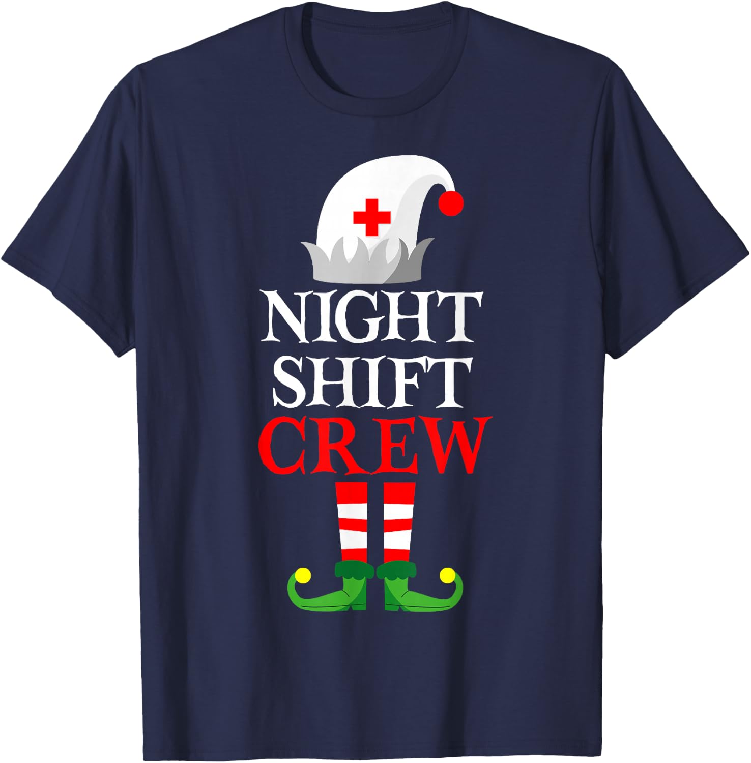 Elf Nursing Shirt Women, Christmas Nurse Night Shift Crew T-Shirt - T-Shirt | Navy
