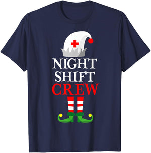 Elf Nursing Shirt Women, Christmas Nurse Night Shift Crew T-Shirt - T-Shirt | Navy