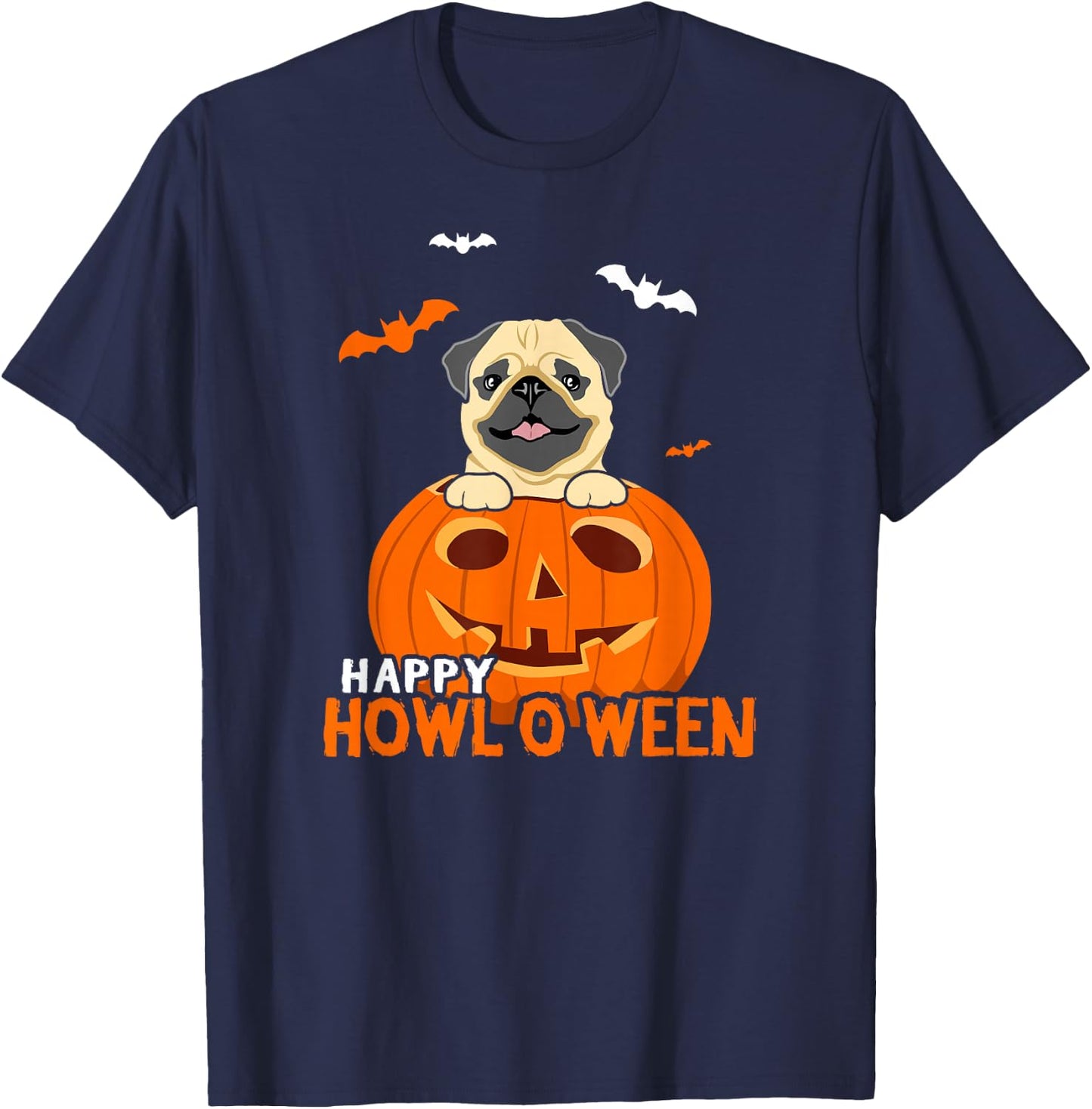 Cute Halloween Pug Dog Pumpkin Costumes Thanksgiving Design T-Shirt - T-Shirt | Navy