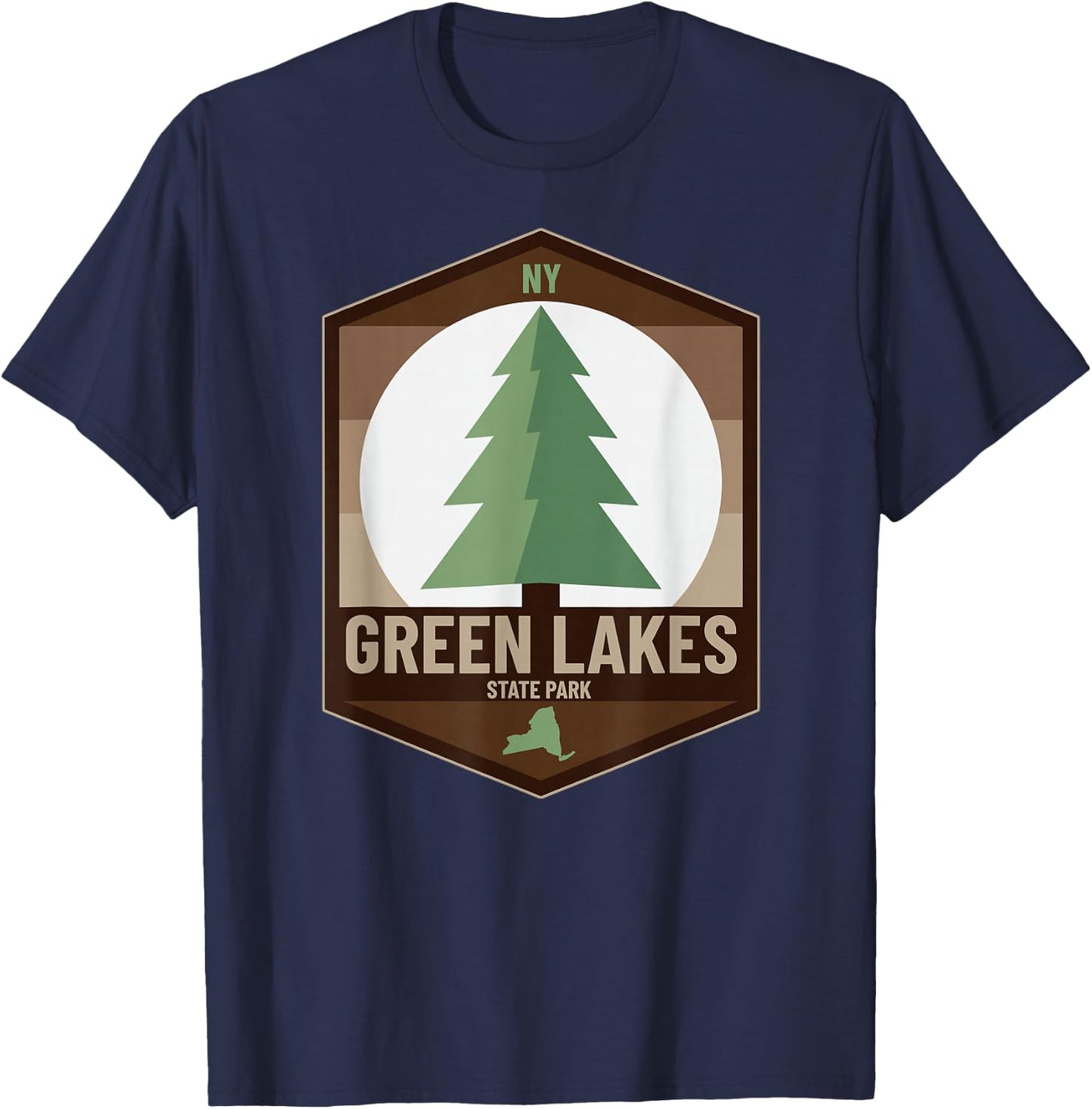 Green Lakes State Park New York NY Tree Forest Badge T-Shirt - T-Shirt | Navy