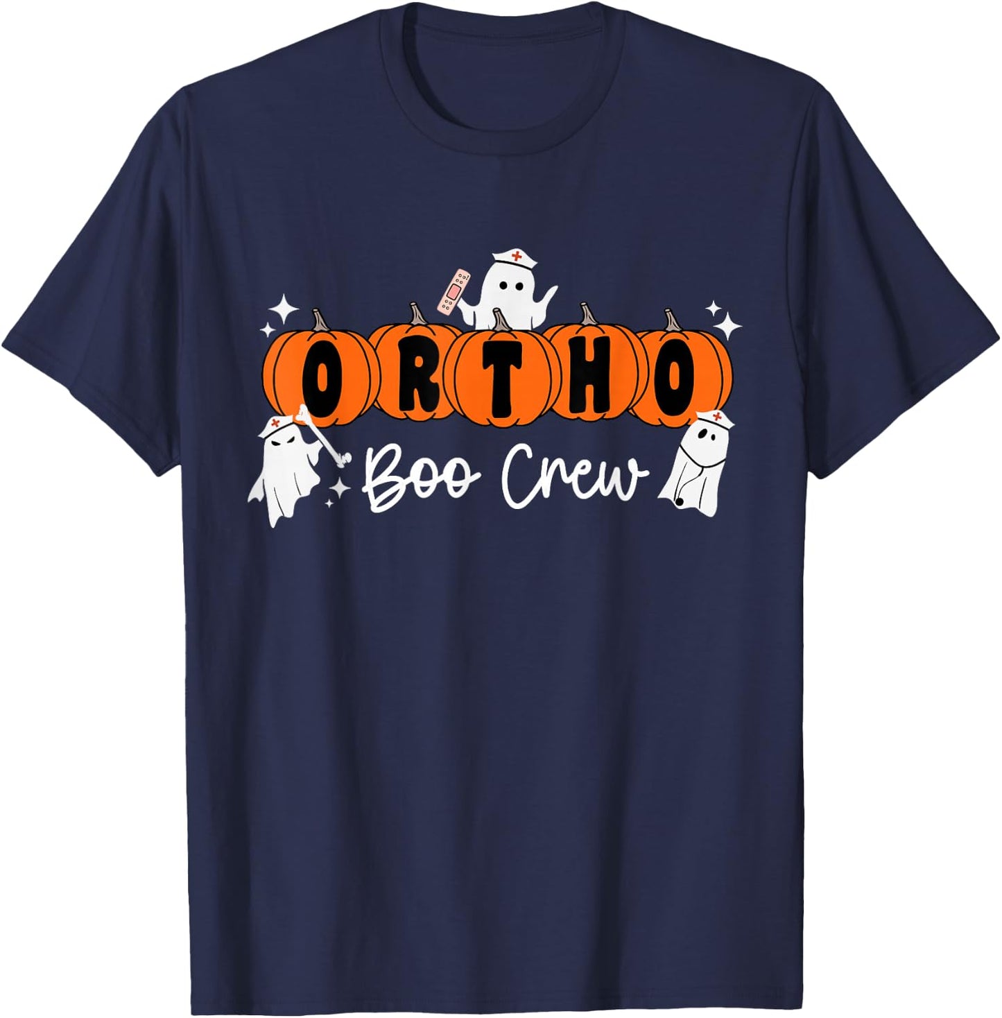 Ortho Boo Crew Ghost Pumpkin Orthopedic Nurse Halloween T-Shirt - T-Shirt | Navy